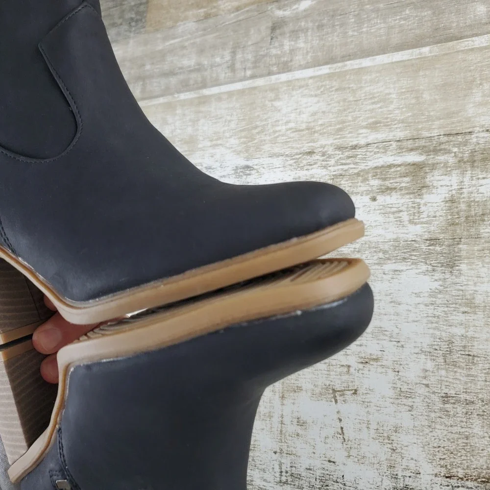 Dr Scholls Rodeo Womens Ankle Boots Sz 7 M Black Leather Side Zip Block Heel